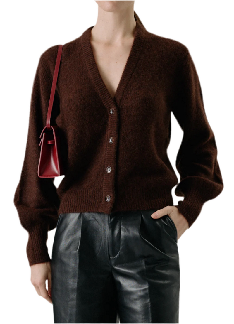 W.Cashmere Isa Balloon-Sleeve Cardigan- Americano