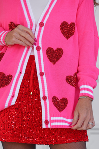 Sequin Patch Happy Hearts Relaxed Cardigan