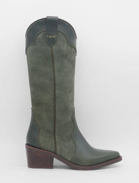 Agiatezza Western Boots in Olive Leather x S uede
