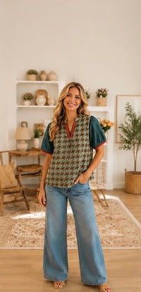Hunter Green Houndstooth Jacquard Top
