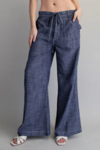 Navy String Tie Straight Leg Pants