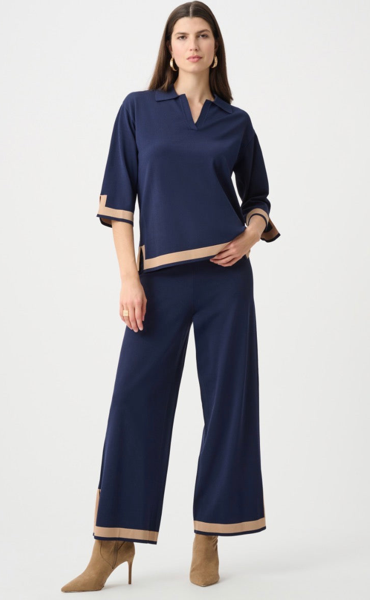 Joseph Ribkoff Sweater Knit Colorblock Culotte Pants