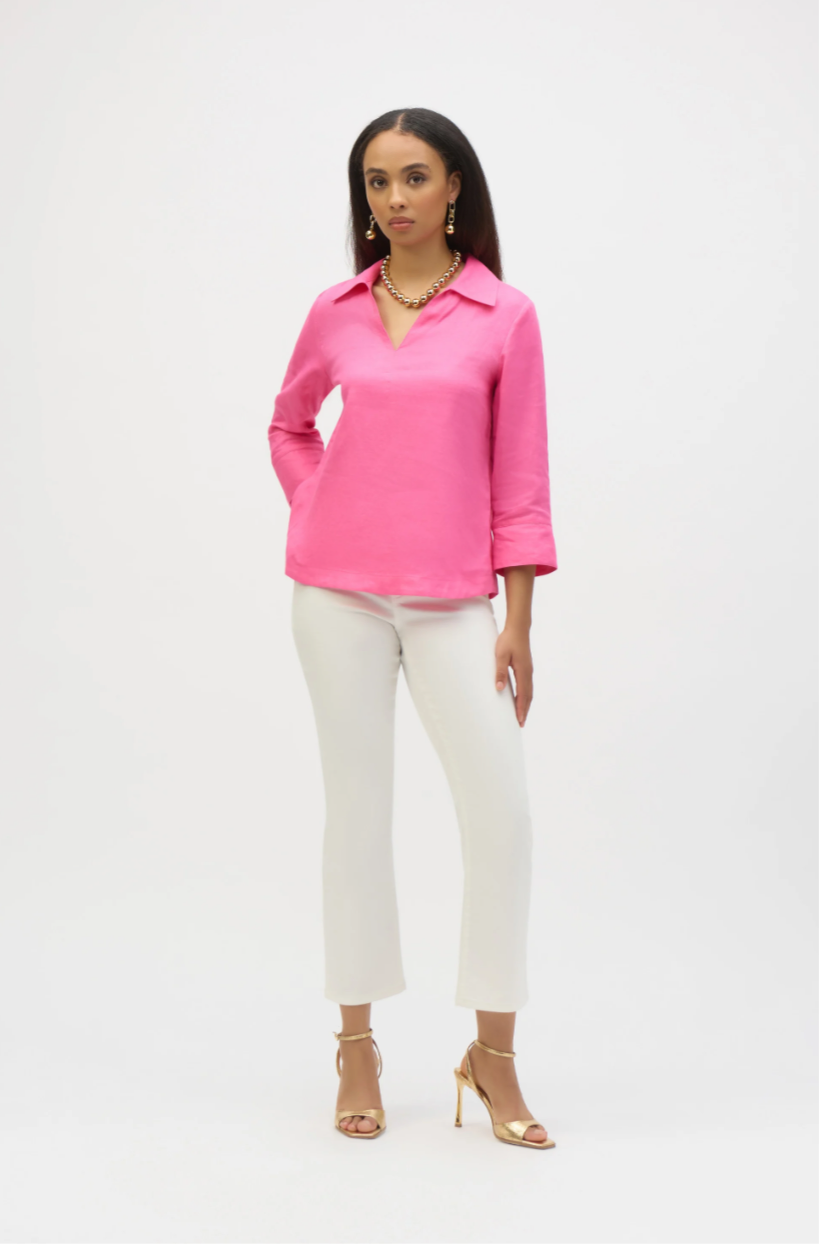 Joseph Ribkoff Linen Boxy Top with Shirt Collar