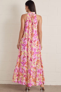 Sunset Bloom Halter Maxi Dress