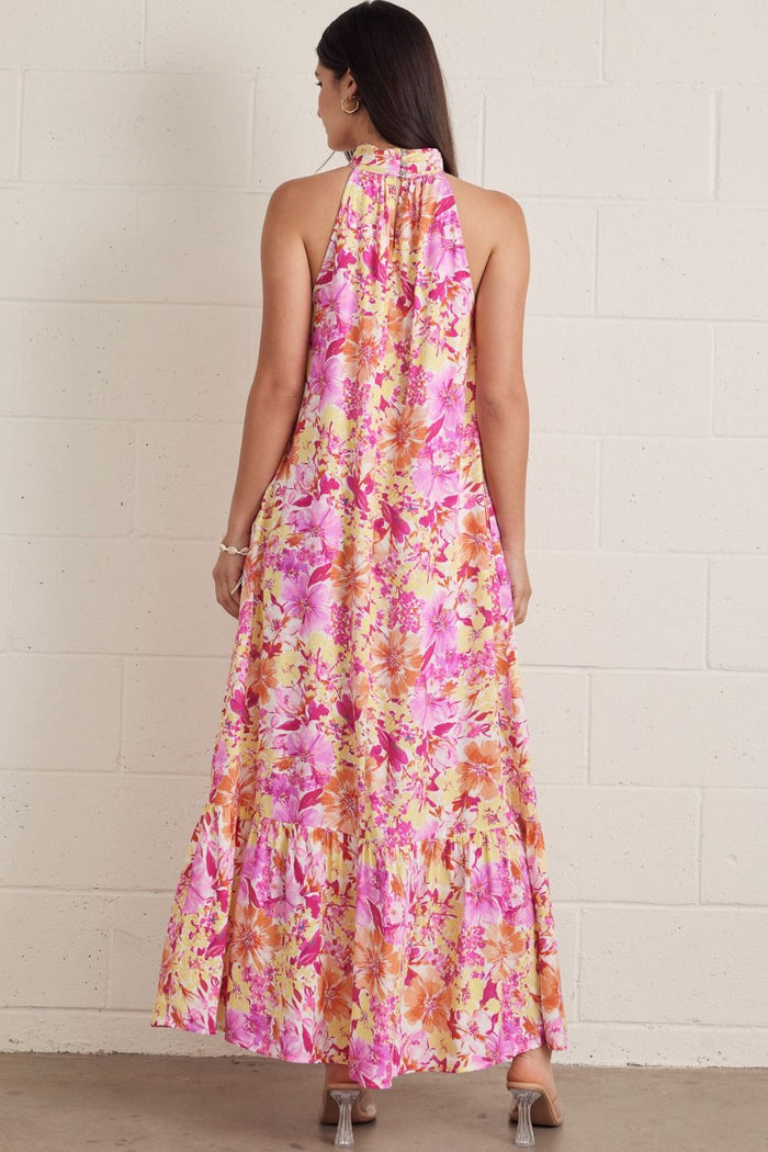 Sunset Bloom Halter Maxi Dress
