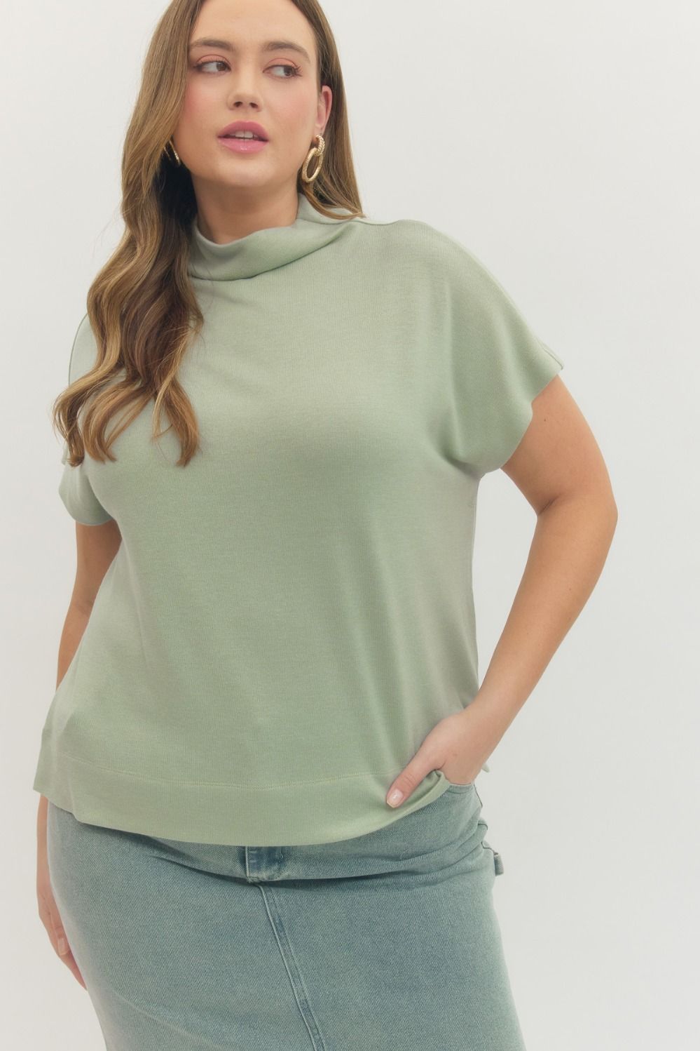 Mint Mock Neck Pullover Top Plus