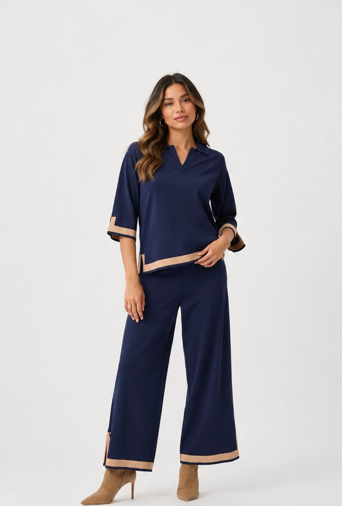 Joseph Ribkoff Sweater Knit Colorblock Culotte Pants