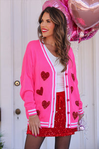 Sequin Patch Happy Hearts Relaxed Cardigan