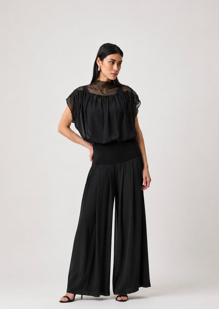 Chiffon And Silky Knit Blouson Top