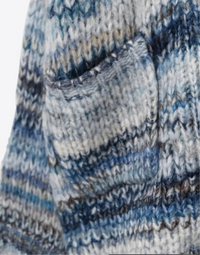 Oversized MottledStriped Long CardiganWith Pockets- Blue