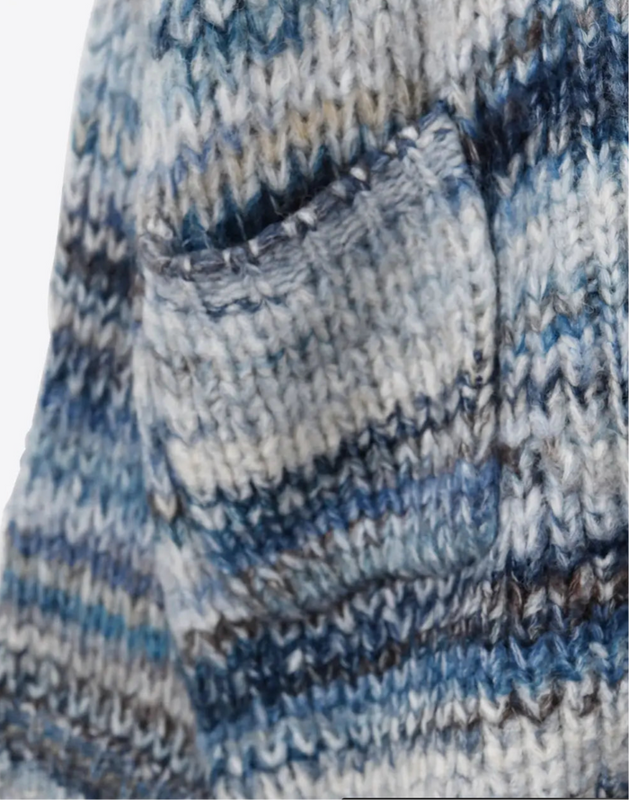 Oversized MottledStriped Long CardiganWith Pockets- Blue