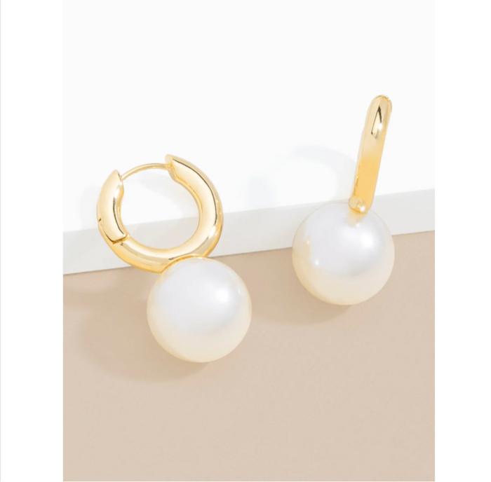 Pearl Drop Huggie Earrings - Gold