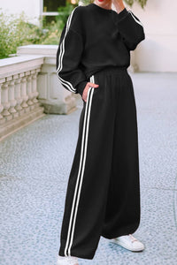LDC Striped Crewneck Pullover Sweatpants 2pcs Outfit