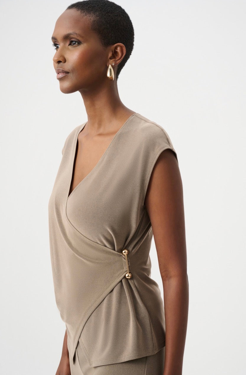 Melange Silky Knit Fitted Wrap Top