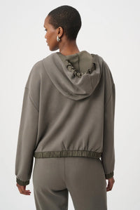 Scuba Jersey And Satin Hooded Boxy Jacket