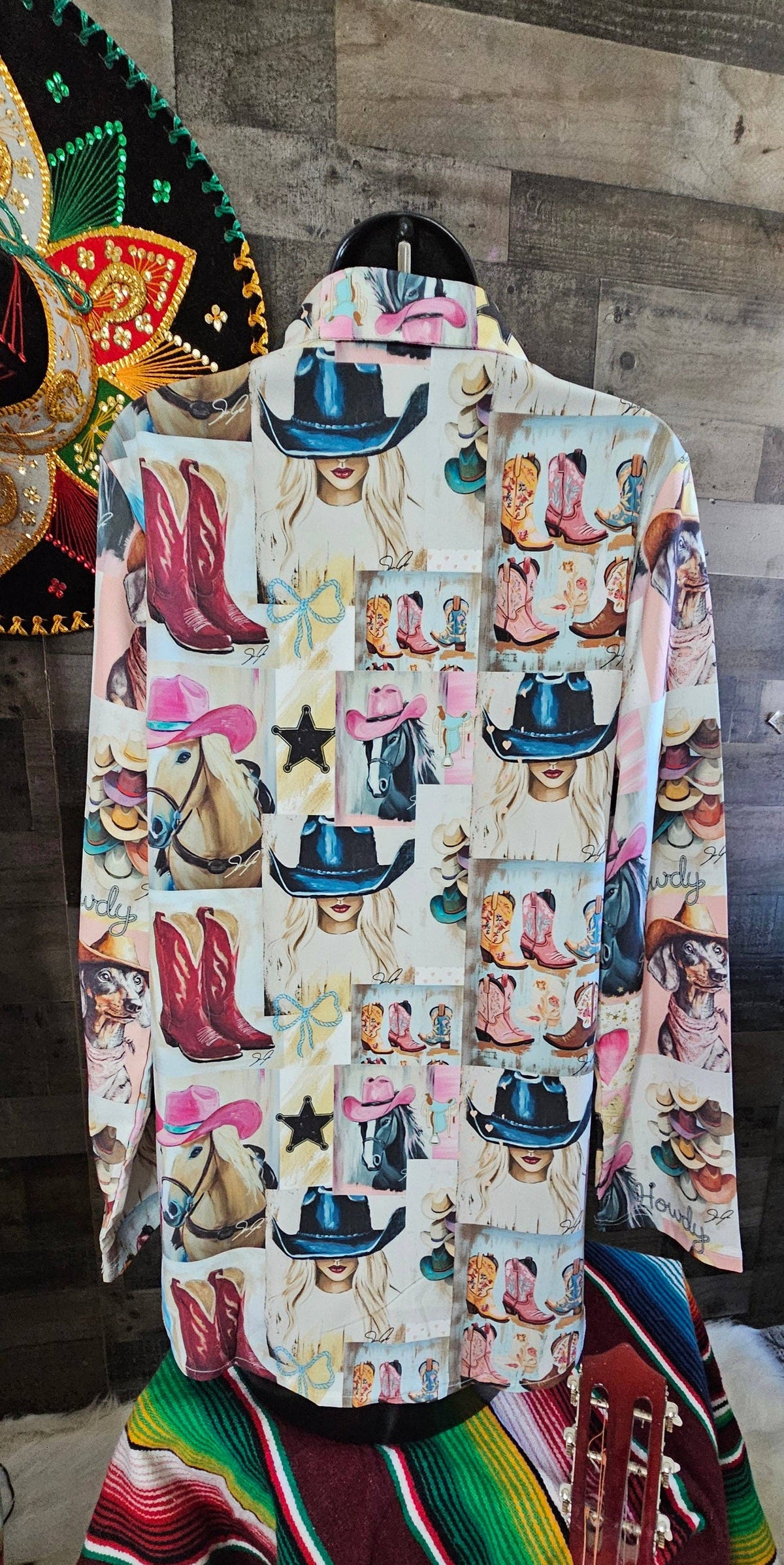 Baha Ranch Danilo Painted Cowgirl Collage Button Up Shirt