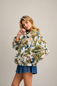 Floral Print Loop Button Jacket
