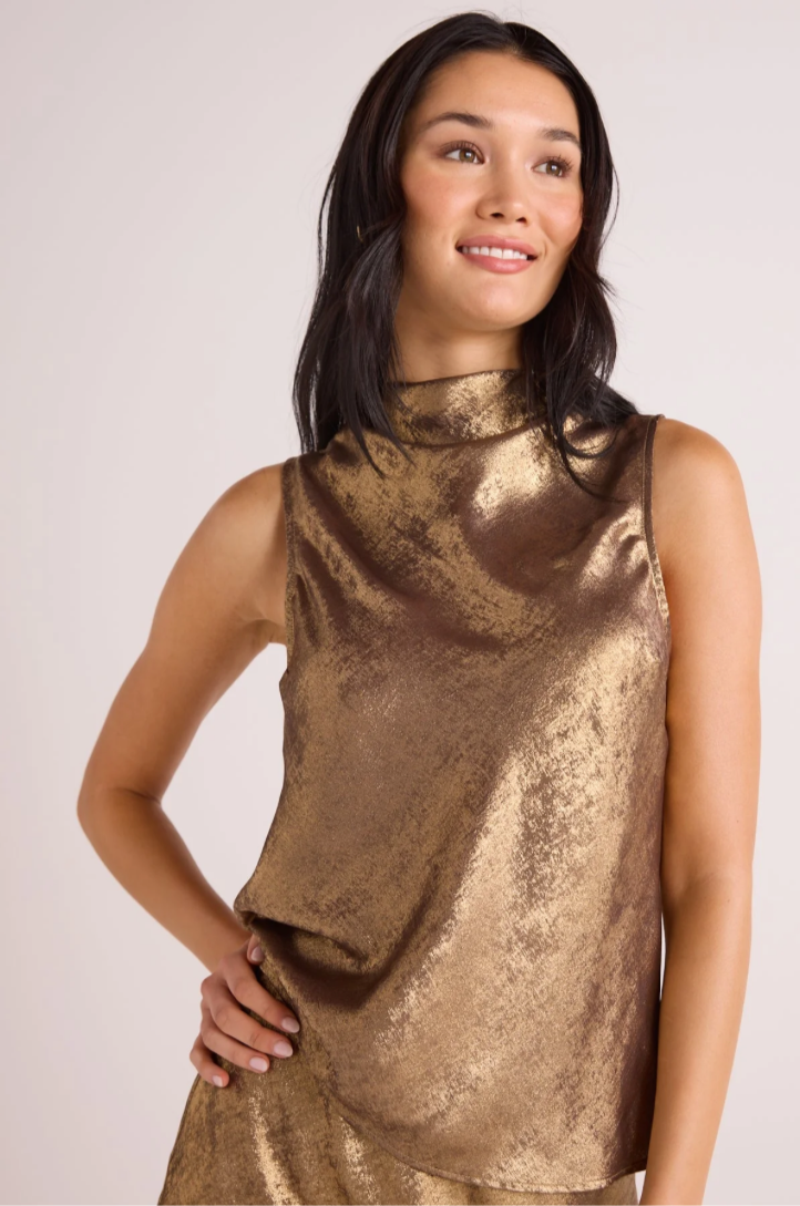 Cowl Neck Bias Top - Gold Metallic