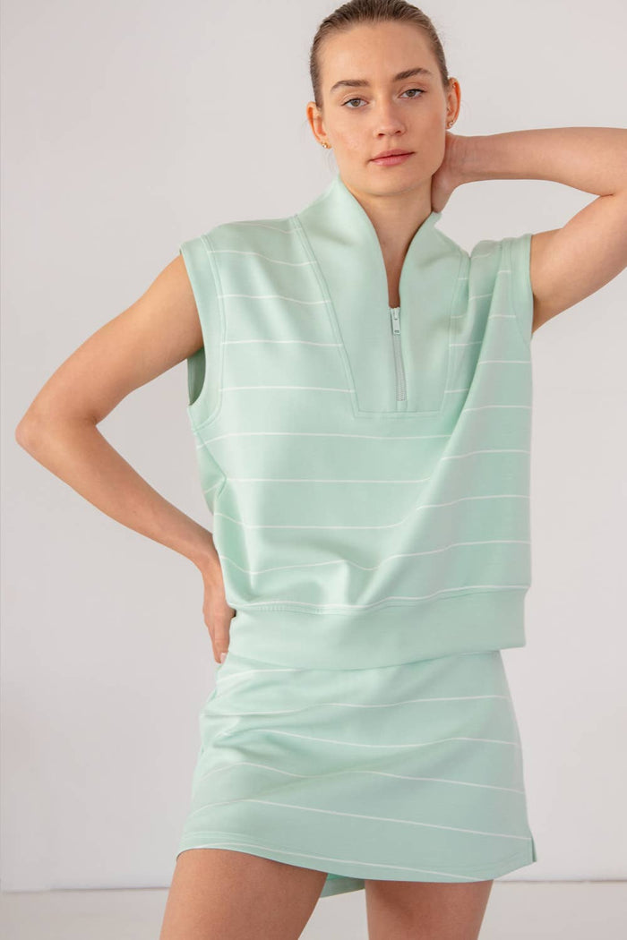 Modal Scuba Stripe Luxe V-NECK Sleeveless Top And Skort Set