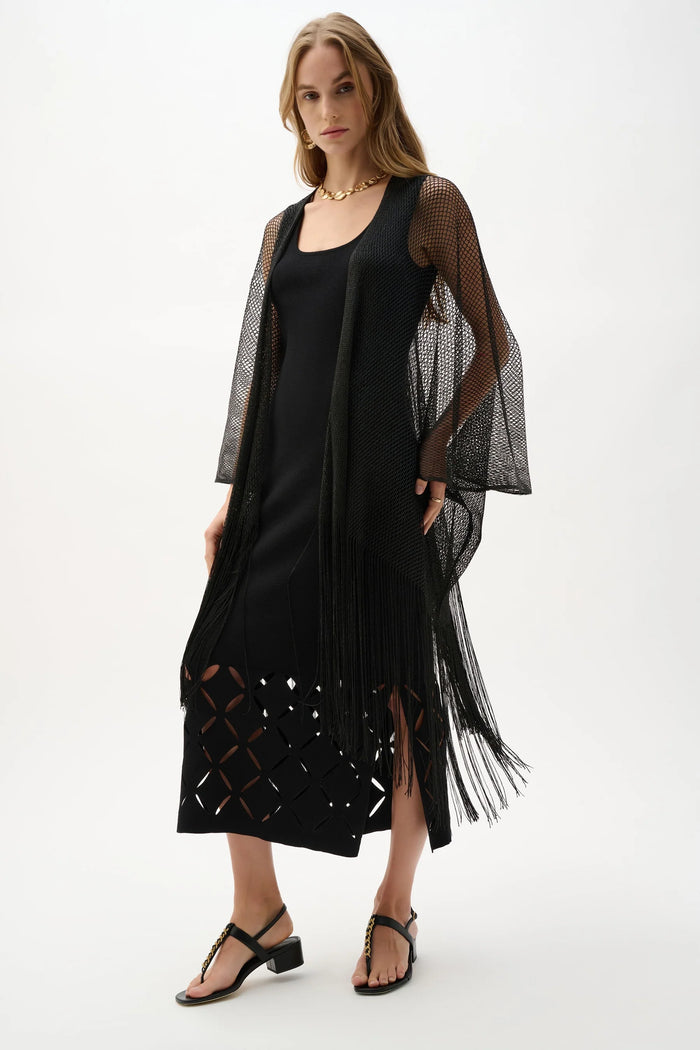 Joseph Ribkoff Open Stitch Draped Cover-Up With Fringe