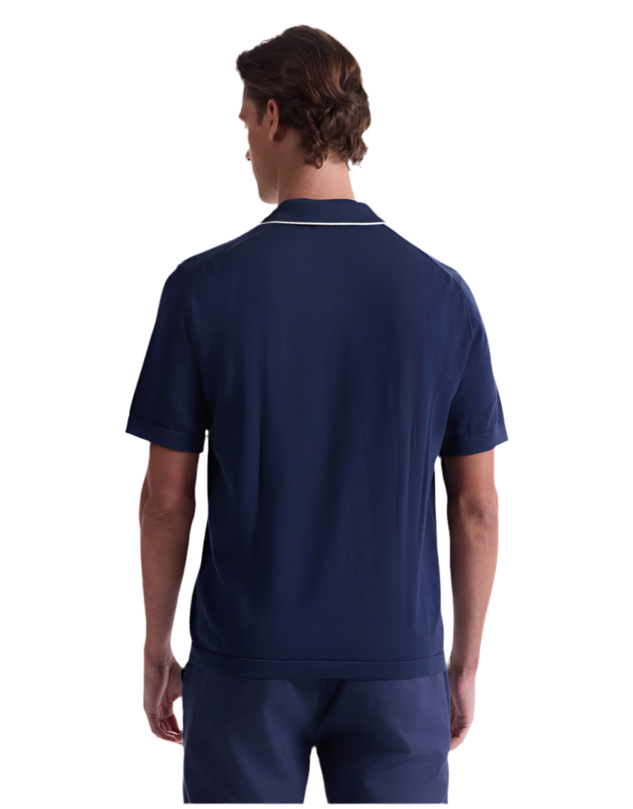 Bugatchi Cotton Silk Johnny Collar Sweater - Navy