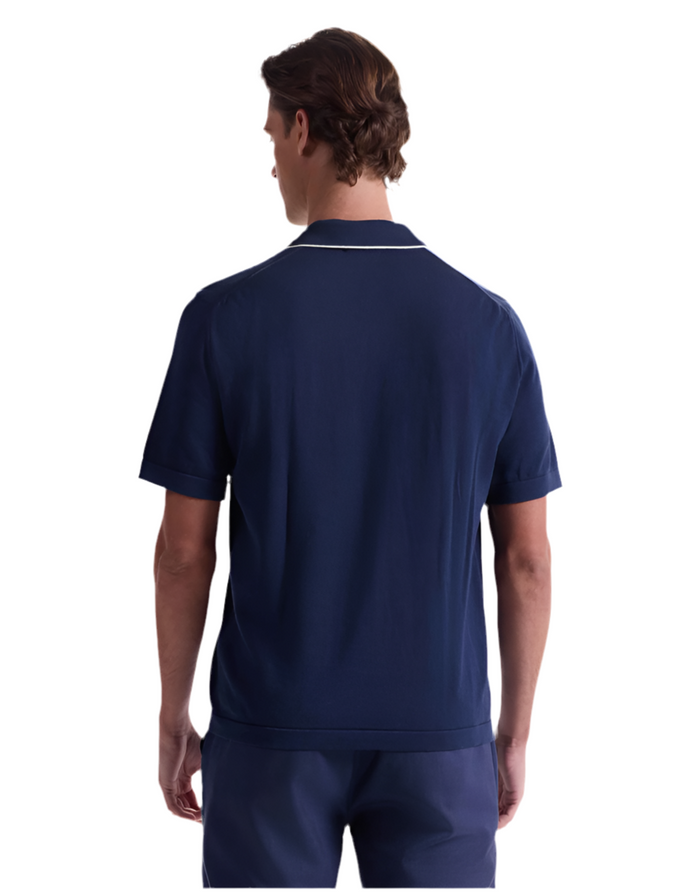Bugatchi Cotton Silk Johnny Collar Sweater - Navy