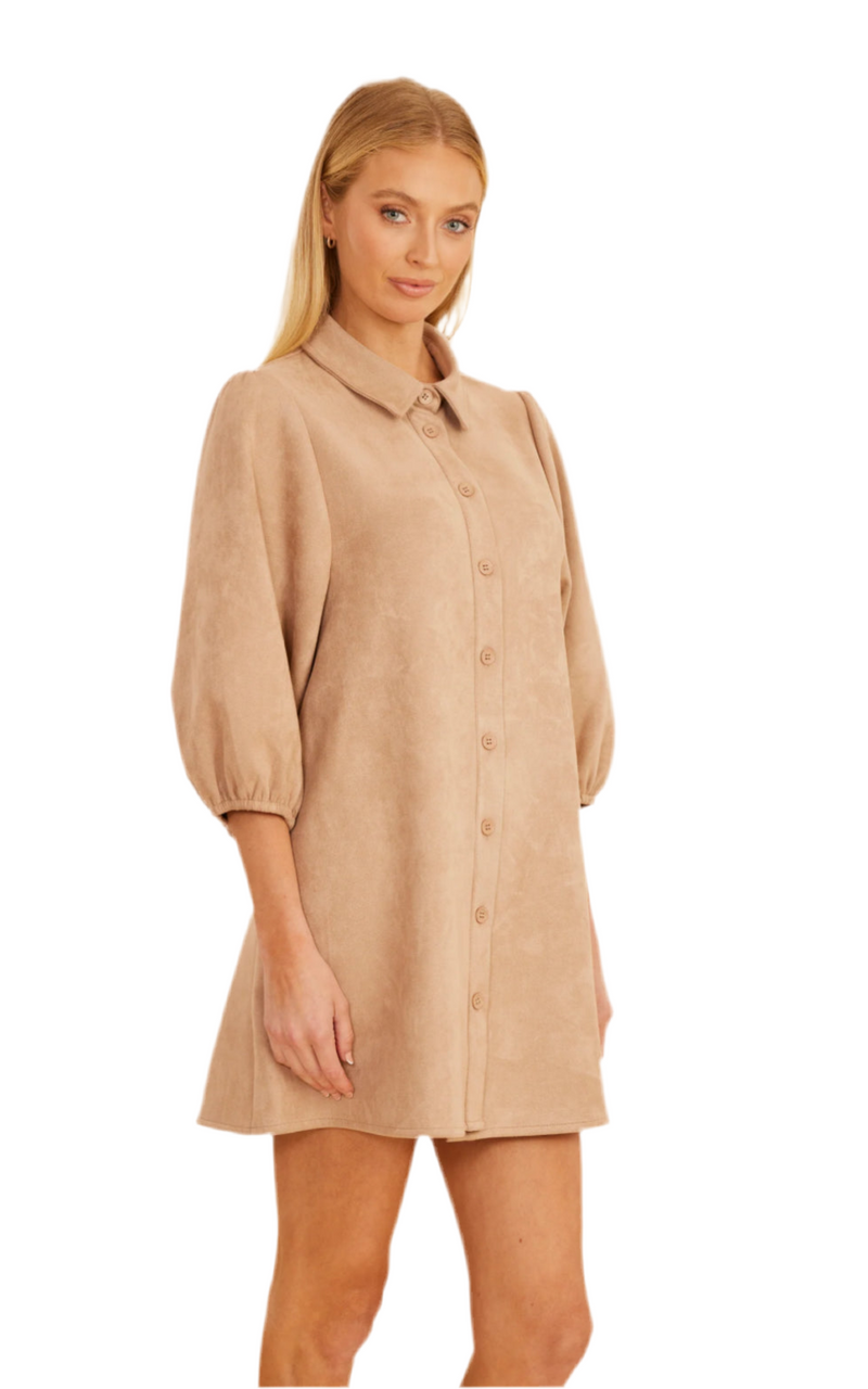 DolceCabo Faux Suede Puff Sleeve Shirt Dress