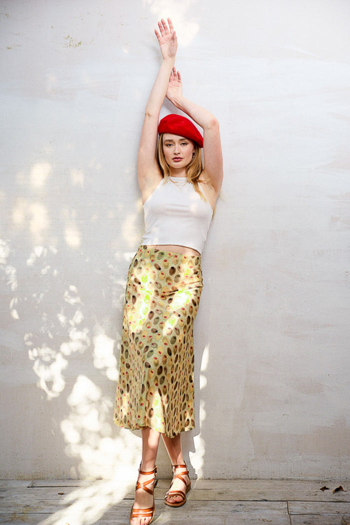 Olive Print Midi Skirt