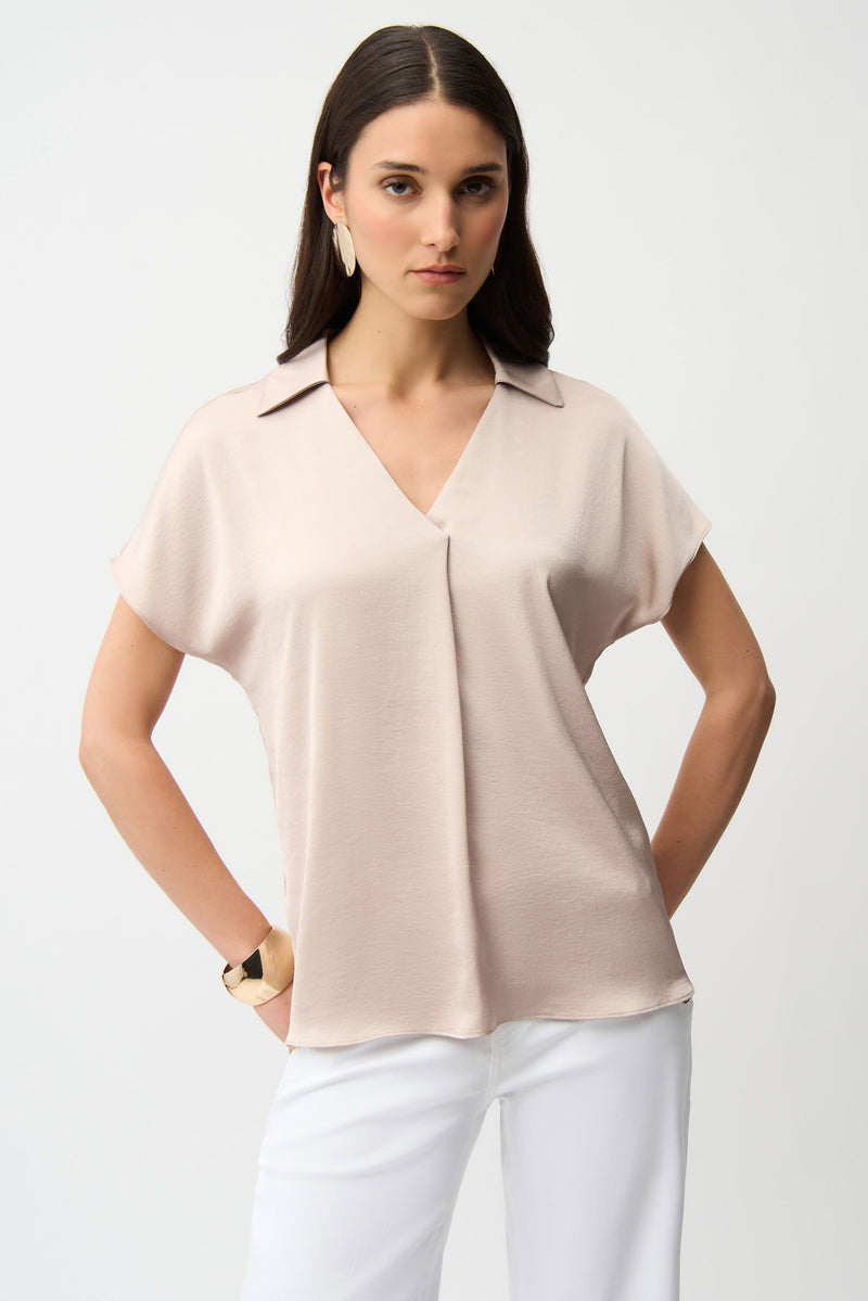 Joesph Ribkoff Recycled Satin Boxy Top With Shirt Collar