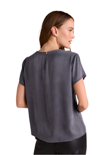 Crew Neck Satin Feel Top Slate Stone