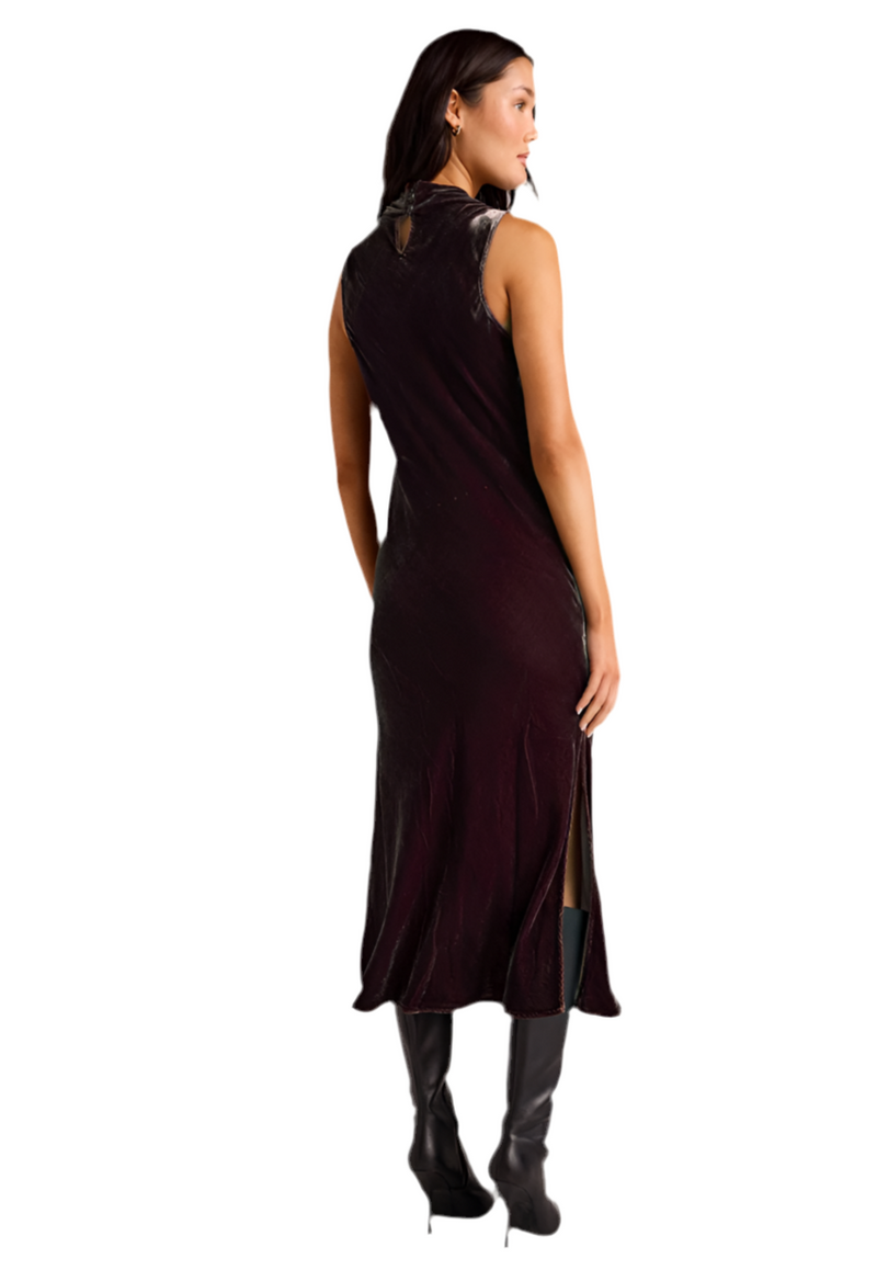 Bella Dahl Velvet Mock Neck Halter Dress Aubergine