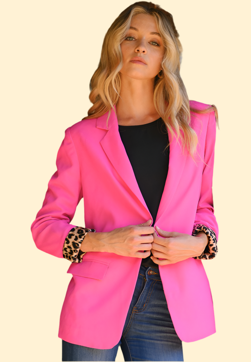 Hot Pink With Leopard Cuff Blazer