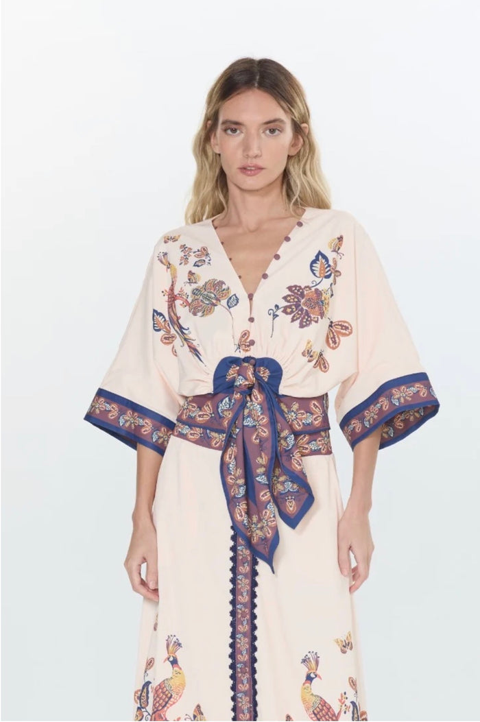 Lynette Bird Print Tie Front Top