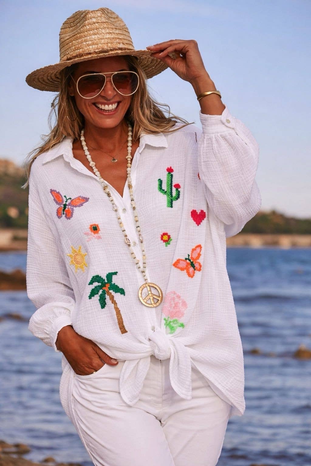 Italian OS White Gauze Cotton Shirt Tropical