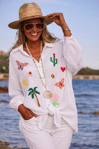 Italian OS White Gauze Cotton Shirt Tropical