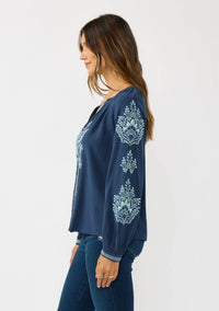 Embroidered Raglan Button Blouse