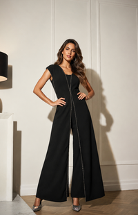 Joseph Ribkoff Signature | Woven Wide Leg Jumpsuit with Rhinestone Detail