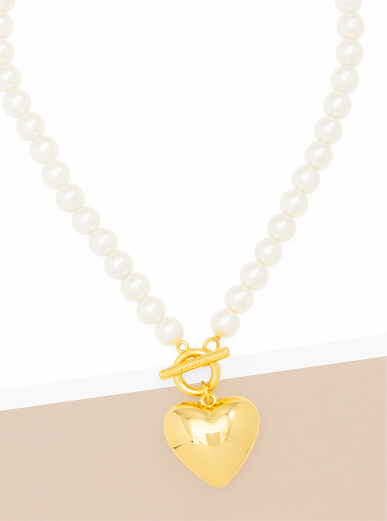 Heart Charm Pearl Collar Necklace Jewelry