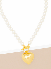 Heart Charm Pearl Collar Necklace Jewelry