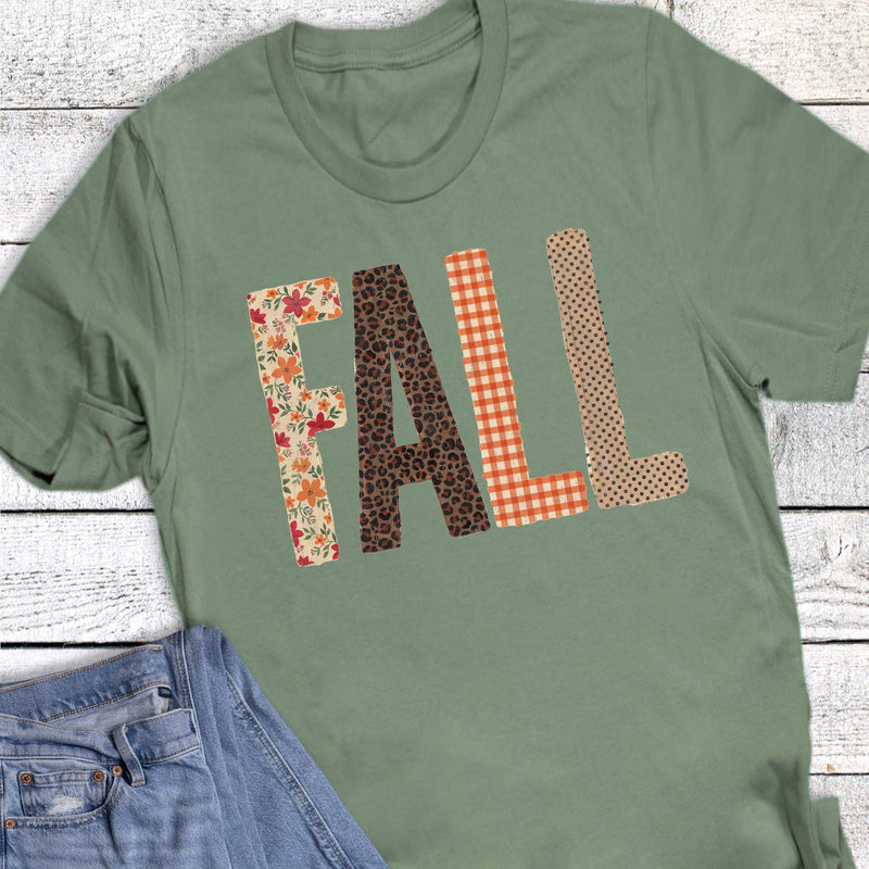 Fall Letters Floral Leopard Check Graphic Tee