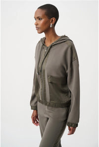 Scuba Jersey And Satin Hooded Boxy Jacket