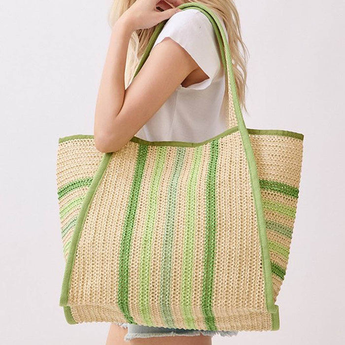Natural Straw Tote With Multi Color Stripes