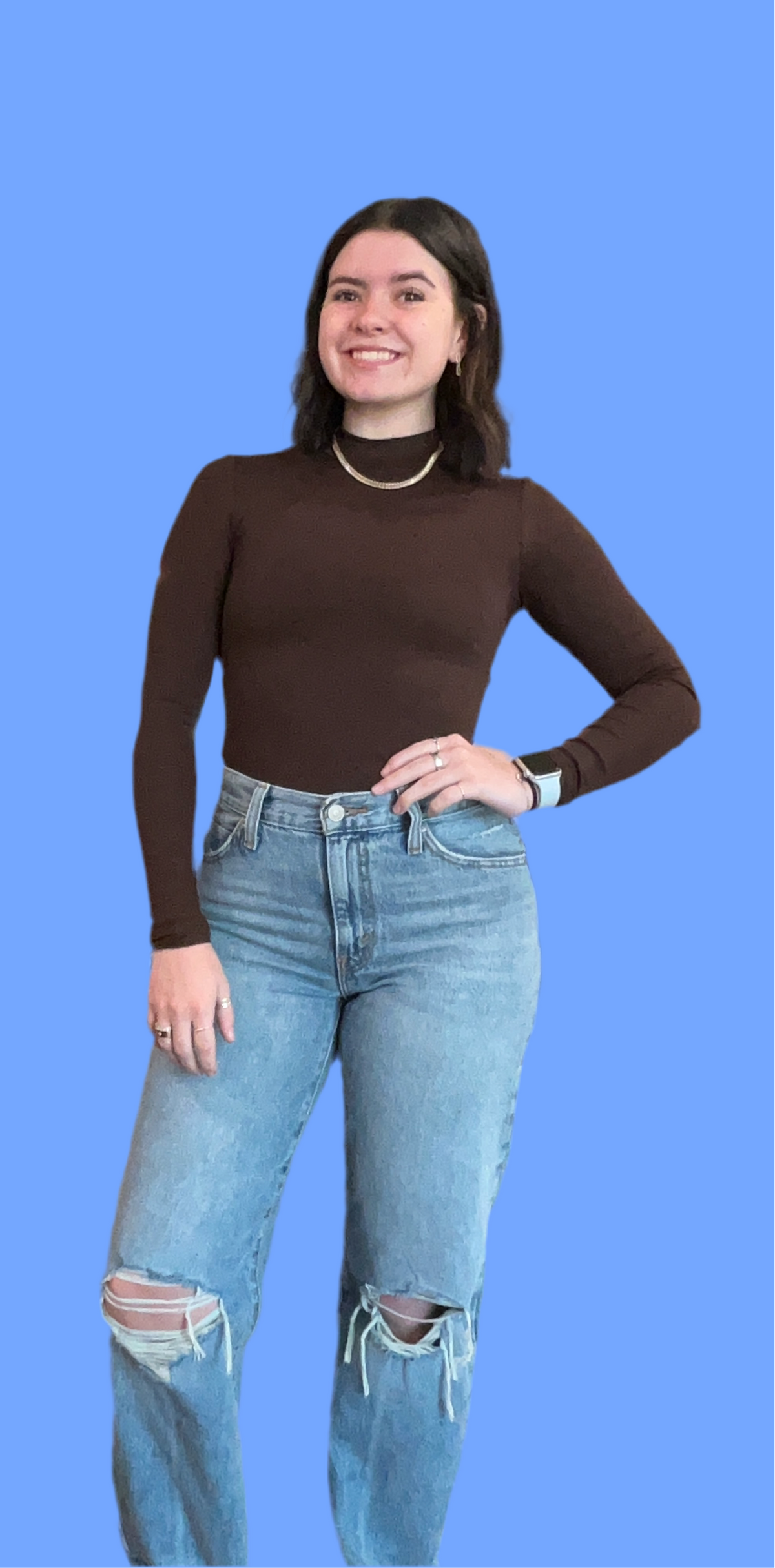 Brown Mock Neck Knit Shirt