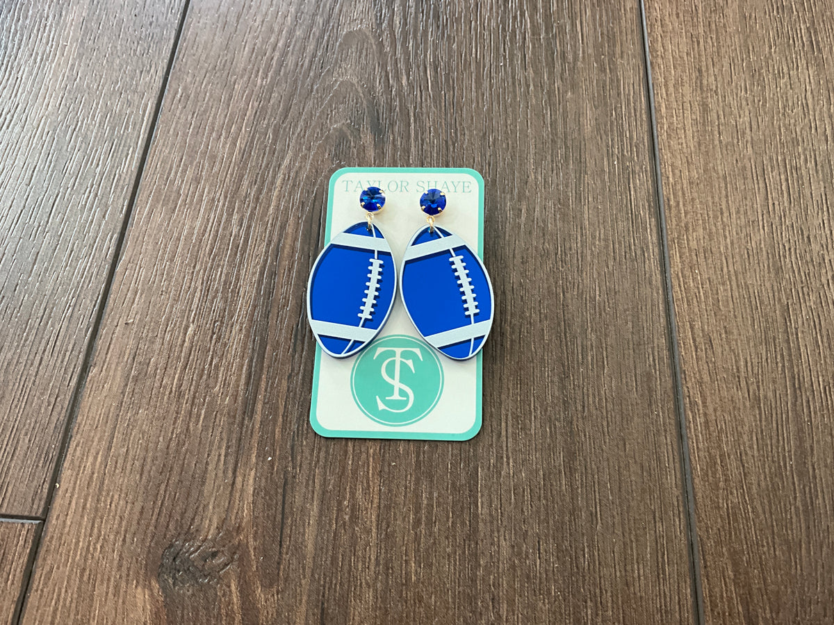 Blue/White Football Earrings