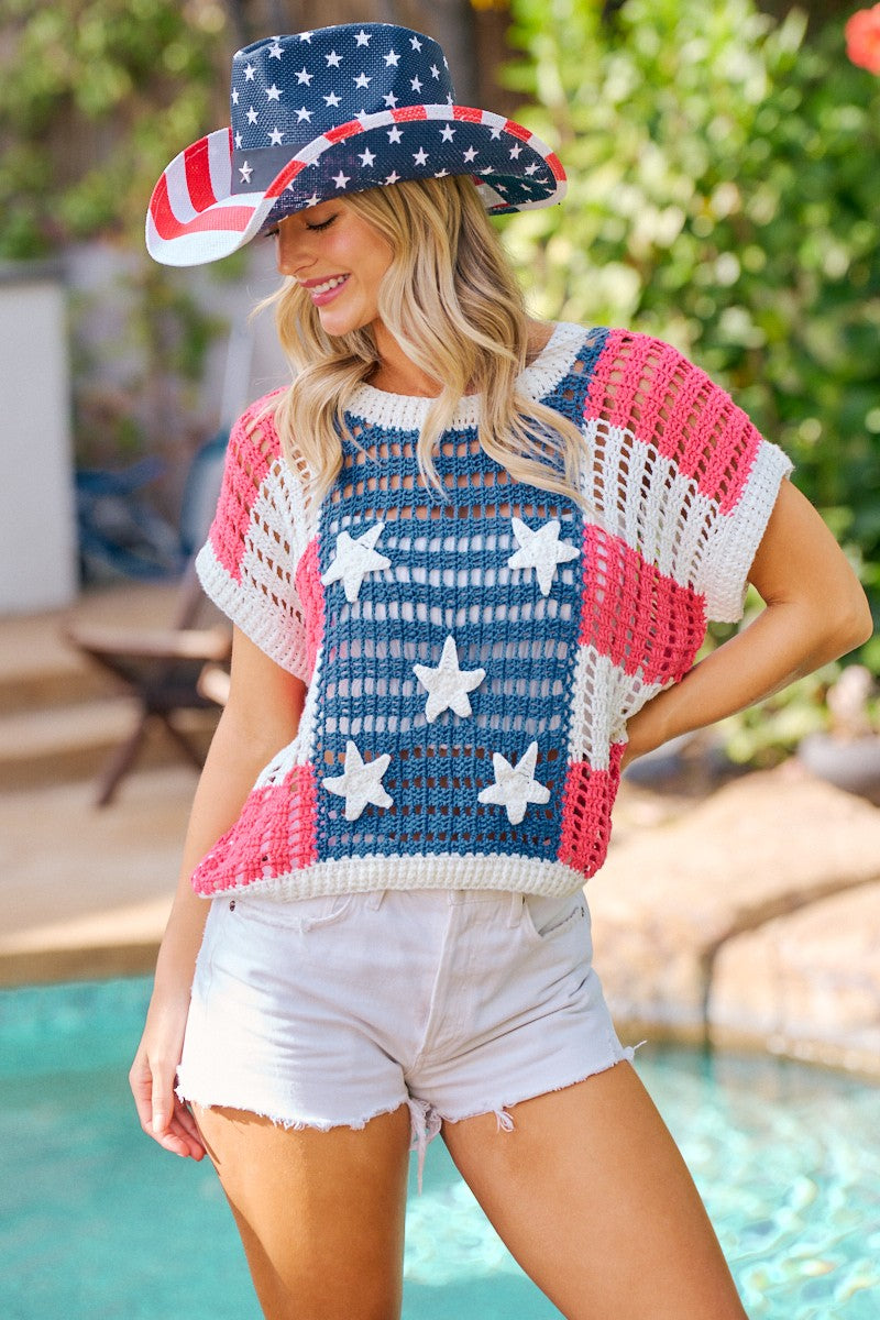 Crochet Star Patches 4th Of July Sweater Cover Up