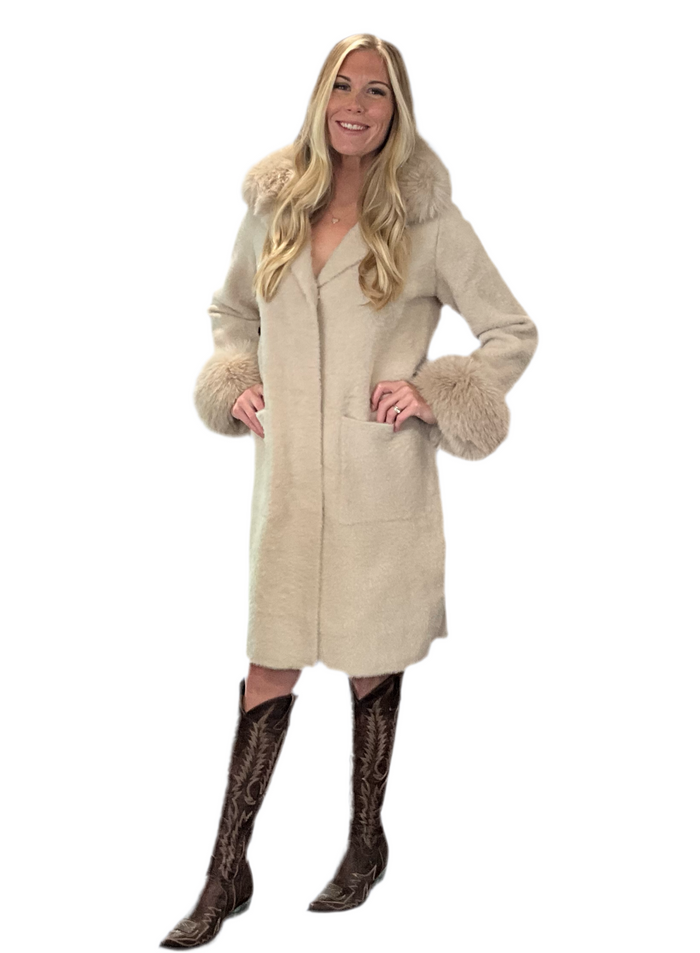 Joseph Ribkoff Cream Faux Fur Coat