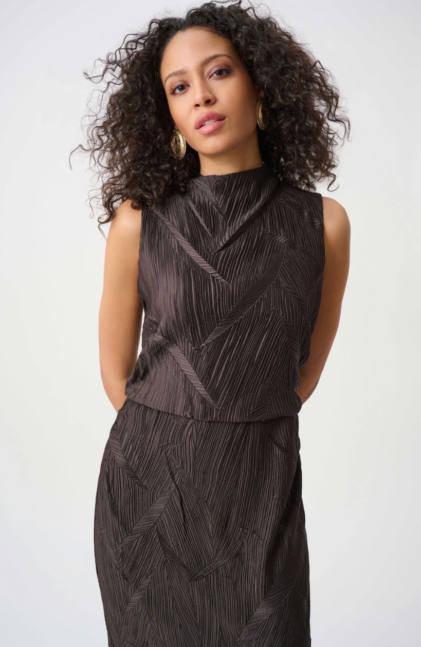Pleated Satin Sleeveless Midi Dress
