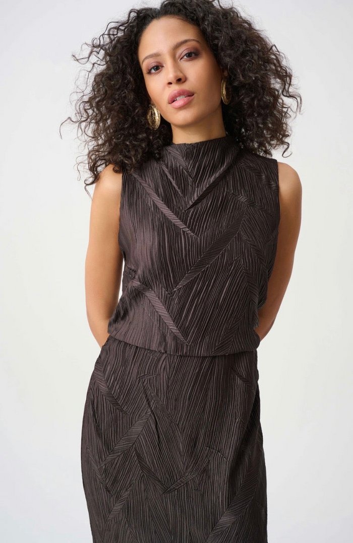 Pleated Satin Sleeveless Midi Dress