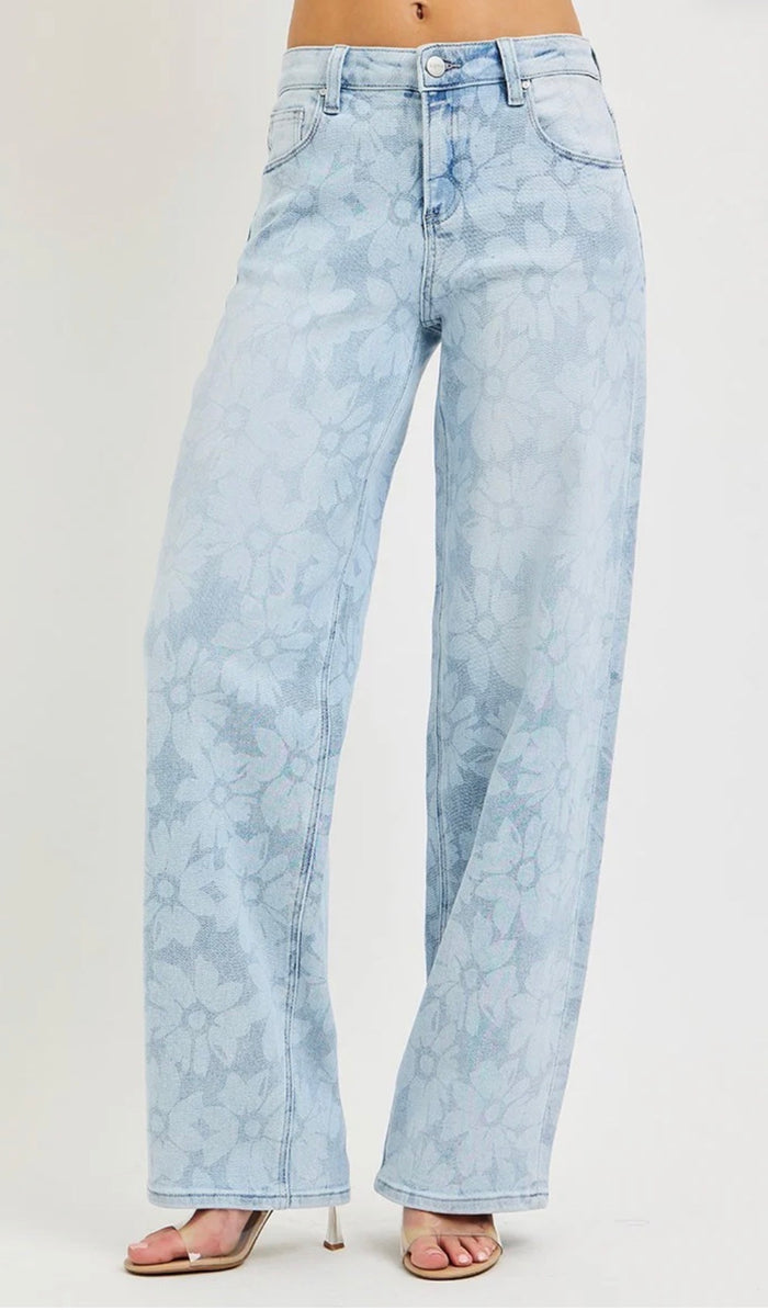 Risen- High Rise Wide Baggy Floral Print Jeans