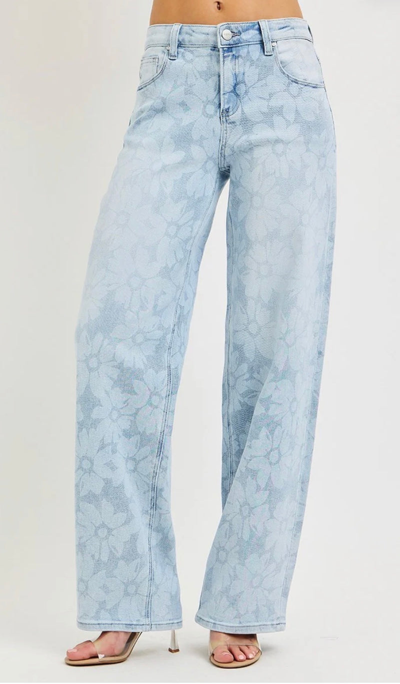 Risen- High Rise Wide Baggy Floral Print Jeans